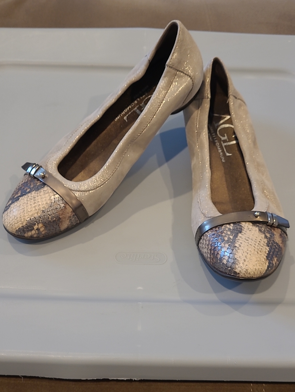 Attilio Giusti Leombruni Neutral Taupe Snake-Print Women's Ballet Flats Sz 40.5